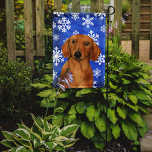 Load image into Gallery viewer, Dachshund Winter Snowflakes Holiday Garden Flag – Decorative Outdoor Yard Flag