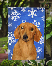 Load image into Gallery viewer, Dachshund Winter Snowflakes Holiday Garden Flag – Decorative Outdoor Yard Flag