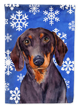 Load image into Gallery viewer, Dachshund Winter Snowflakes Holiday Garden Flag – Decorative Outdoor Yard Flag
