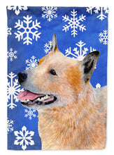 Load image into Gallery viewer, Australian Cattle Dog Winter Snowflakes Holiday Garden Flag – Decorative Outdoor Yard Flag