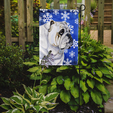 Load image into Gallery viewer, Bulldog English Winter Snowflakes Holiday Garden Flag – Decorative Outdoor Yard Flag