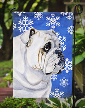 Load image into Gallery viewer, Bulldog English Winter Snowflakes Holiday Garden Flag – Decorative Outdoor Yard Flag