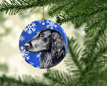 Load image into Gallery viewer, Flat Coated Retriever Winter Snowflake Holiday Ornament - Round Ceramic Ornament – Artist-Designed Keepsake Decoration LH9276