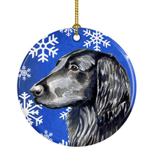 Load image into Gallery viewer, Flat Coated Retriever Winter Snowflake Holiday Ornament - Round Ceramic Ornament – Artist-Designed Keepsake Decoration LH9276