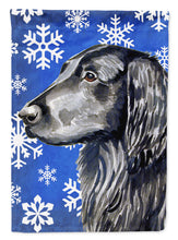 Load image into Gallery viewer, Flat Coated Retriever Winter Snowflakes Holiday Flag Canvas House Size
