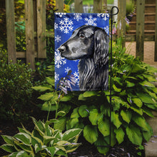 Load image into Gallery viewer, Flat Coated Retriever Winter Snowflakes Holiday Garden Flag – Decorative Outdoor Yard Flag