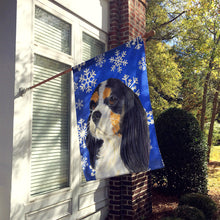 Load image into Gallery viewer, Cavalier Spaniel Winter Snowflakes Holiday Flag Canvas House Size