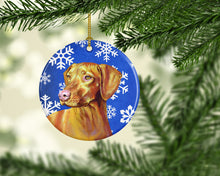 Load image into Gallery viewer, Vizsla Winter Snowflake Holiday Ornament - Round Ceramic Ornament – Artist-Designed Keepsake Decoration LH9280