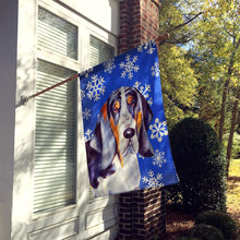 Load image into Gallery viewer, Basset Hound Winter Snowflakes Holiday Flag Canvas House Size