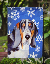 Load image into Gallery viewer, Basset Hound Winter Snowflakes Holiday Garden Flag – Decorative Outdoor Yard Flag