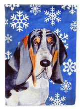 Load image into Gallery viewer, Basset Hound Winter Snowflakes Holiday Garden Flag – Decorative Outdoor Yard Flag