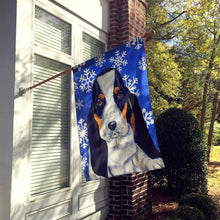 Load image into Gallery viewer, Basset Hound Winter Snowflakes Holiday Flag Canvas House Size