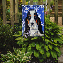 Load image into Gallery viewer, Basset Hound Winter Snowflakes Holiday Garden Flag – Decorative Outdoor Yard Flag