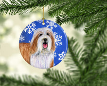 Load image into Gallery viewer, Bearded Collie Winter Snowflake Holiday Ornament - Round Ceramic Ornament – Artist-Designed Keepsake Decoration LH9285