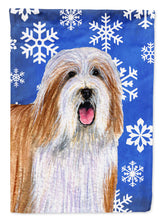 Load image into Gallery viewer, Bearded Collie Winter Snowflakes Holiday Flag Canvas House Size