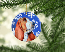 Load image into Gallery viewer, Basset Hound Winter Snowflake Holiday Ornament - Round Ceramic Ornament – Artist-Designed Keepsake Decoration LH9287