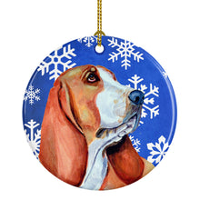 Load image into Gallery viewer, Basset Hound Winter Snowflake Holiday Ornament - Round Ceramic Ornament – Artist-Designed Keepsake Decoration LH9287