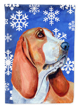 Load image into Gallery viewer, Basset Hound Winter Snowflakes Holiday Flag Canvas House Size