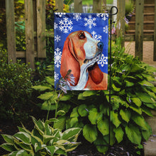 Load image into Gallery viewer, Basset Hound Winter Snowflakes Holiday Garden Flag – Decorative Outdoor Yard Flag