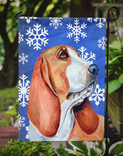 Load image into Gallery viewer, Basset Hound Winter Snowflakes Holiday Garden Flag – Decorative Outdoor Yard Flag