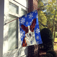 Load image into Gallery viewer, Corgi Winter Snowflakes Holiday Flag Canvas House Size