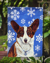 Load image into Gallery viewer, Corgi Winter Snowflakes Holiday Garden Flag – Decorative Outdoor Yard Flag