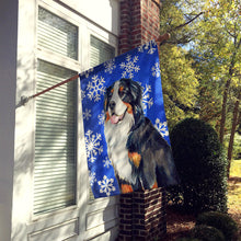Load image into Gallery viewer, Bernese Mountain Dog Winter Snowflakes Holiday Flag Canvas House Size