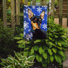 Load image into Gallery viewer, Min Pin Winter Snowflakes Holiday Garden Flag – Decorative Outdoor Yard Flag