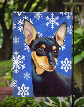 Load image into Gallery viewer, Min Pin Winter Snowflakes Holiday Garden Flag – Decorative Outdoor Yard Flag