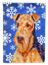 Load image into Gallery viewer, Airedale Winter Snowflakes Holiday Flag Canvas House Size