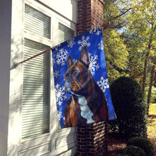 Load image into Gallery viewer, French Bulldog Winter Snowflakes Holiday Flag Canvas House Size