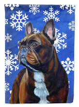 Load image into Gallery viewer, French Bulldog Winter Snowflakes Holiday Garden Flag – Decorative Outdoor Yard Flag