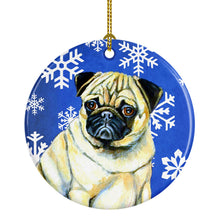 Load image into Gallery viewer, Pug Winter Snowflake Holiday Ornament - Round Ceramic Ornament – Artist-Designed Keepsake Decoration LH9297
