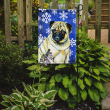 Load image into Gallery viewer, Pug Winter Snowflakes Holiday Garden Flag – Decorative Outdoor Yard Flag