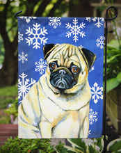 Load image into Gallery viewer, Pug Winter Snowflakes Holiday Garden Flag – Decorative Outdoor Yard Flag