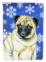 Load image into Gallery viewer, Pug Winter Snowflakes Holiday Garden Flag – Decorative Outdoor Yard Flag