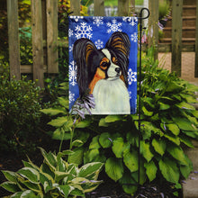 Load image into Gallery viewer, Papillon Winter Snowflakes Holiday Garden Flag – Decorative Outdoor Yard Flag