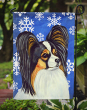 Load image into Gallery viewer, Papillon Winter Snowflakes Holiday Garden Flag – Decorative Outdoor Yard Flag