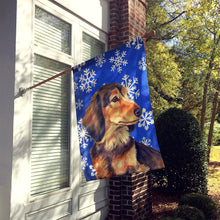 Load image into Gallery viewer, Dachshund Winter Snowflakes Holiday Flag Canvas House Size