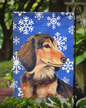 Load image into Gallery viewer, Dachshund Winter Snowflakes Holiday Garden Flag – Decorative Outdoor Yard Flag
