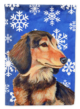 Load image into Gallery viewer, Dachshund Winter Snowflakes Holiday Garden Flag – Decorative Outdoor Yard Flag