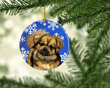 Load image into Gallery viewer, Tibetan Spaniel Winter Snowflake Holiday Ornament - Round Ceramic Ornament – Artist-Designed Keepsake Decoration LH9304