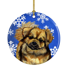 Load image into Gallery viewer, Tibetan Spaniel Winter Snowflake Holiday Ornament - Round Ceramic Ornament – Artist-Designed Keepsake Decoration LH9304