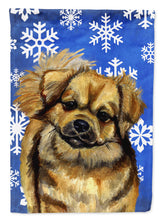 Load image into Gallery viewer, Tibetan Spaniel Winter Snowflakes Holiday Flag Canvas House Size