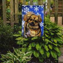 Load image into Gallery viewer, Tibetan Spaniel Winter Snowflakes Holiday Garden Flag – Decorative Outdoor Yard Flag