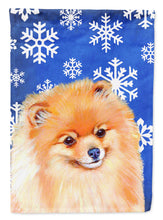 Load image into Gallery viewer, Pomeranian Winter Snowflakes Holiday Flag Canvas House Size