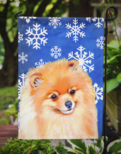 Load image into Gallery viewer, Pomeranian Winter Snowflakes Holiday Garden Flag – Decorative Outdoor Yard Flag