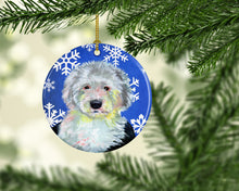 Load image into Gallery viewer, Old English Sheepdog Winter Snowflake Holiday Ornament - Round Ceramic Ornament – Artist-Designed Keepsake Decoration LH9306