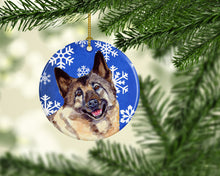 Load image into Gallery viewer, Norwegian Elkhound Winter Snowflake Holiday Ornament - Round Ceramic Ornament – Artist-Designed Keepsake Decoration LH9308