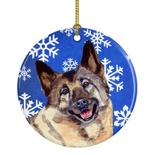 Load image into Gallery viewer, Norwegian Elkhound Winter Snowflake Holiday Ornament - Round Ceramic Ornament – Artist-Designed Keepsake Decoration LH9308